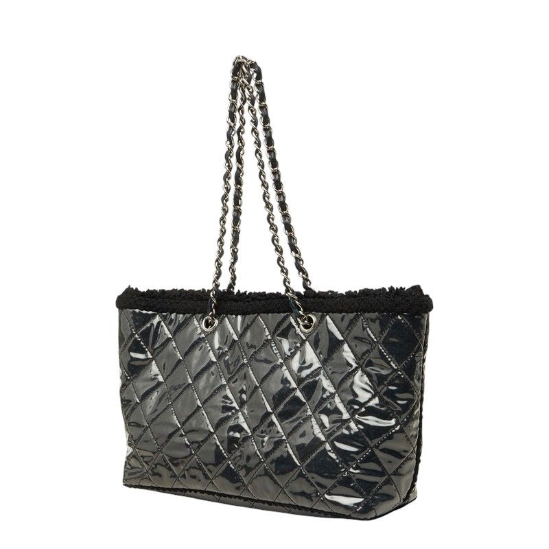Chanel CC Logo Patent Toilette Chain Tote Shoulder Bag Black Silver Leather — view 2
