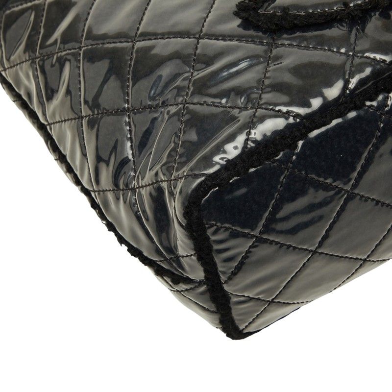Chanel CC Logo Patent Toilette Chain Tote Shoulder Bag Black Silver Leather — view 5