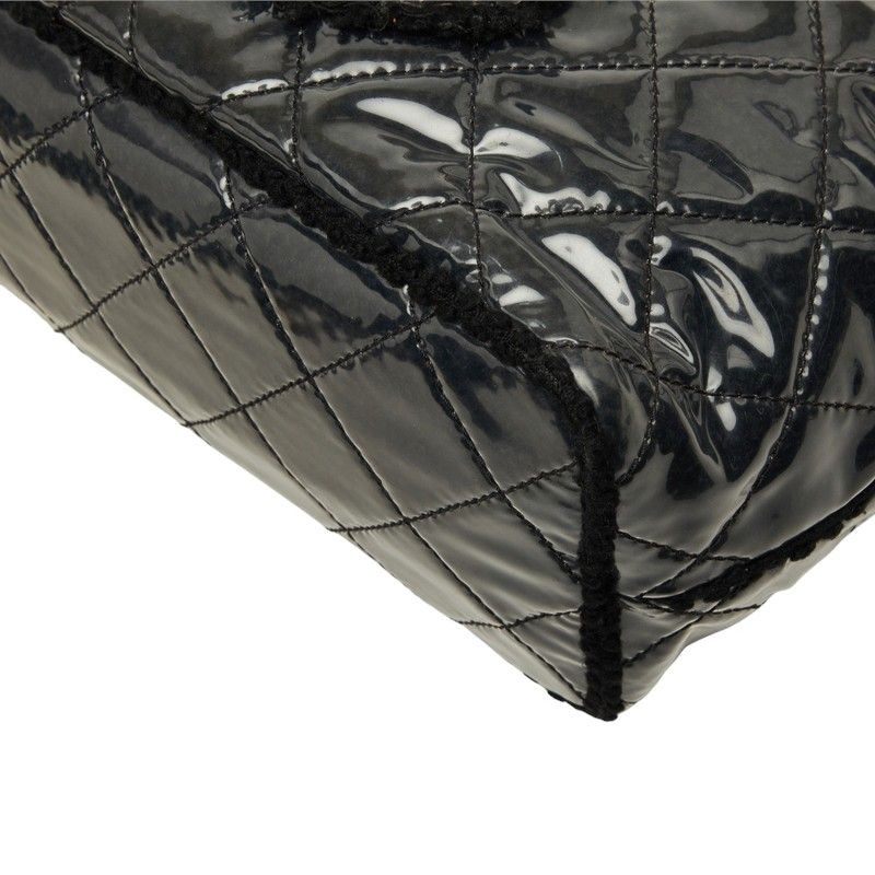 Chanel CC Logo Patent Toilette Chain Tote Shoulder Bag Black Silver Leather — view 4