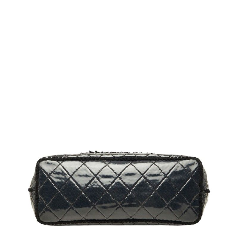 Chanel CC Logo Patent Toilette Chain Tote Shoulder Bag Black Silver Leather — view 3