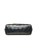 Chanel CC Logo Patent Toilette Chain Tote Shoulder Bag Black Silver Leather — view 3