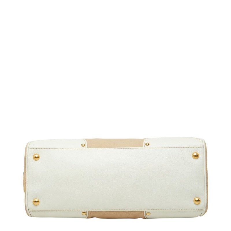 Prada 2-Way Shoulder Bag Beige White Canvas Leather — view 3