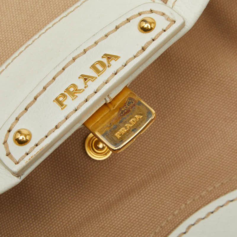 Prada 2-Way Shoulder Bag Beige White Canvas Leather — view 8