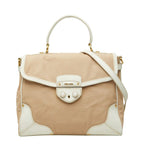Prada 2-Way Shoulder Bag Beige White Canvas Leather