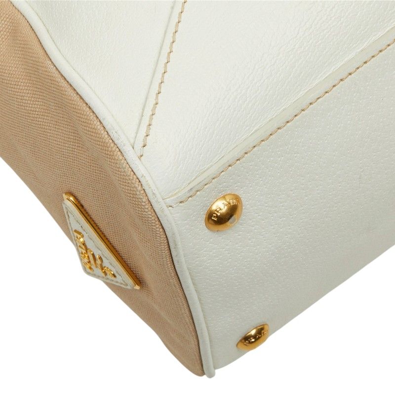 Prada 2-Way Shoulder Bag Beige White Canvas Leather — view 5