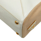 Prada 2-Way Shoulder Bag Beige White Canvas Leather — view 6