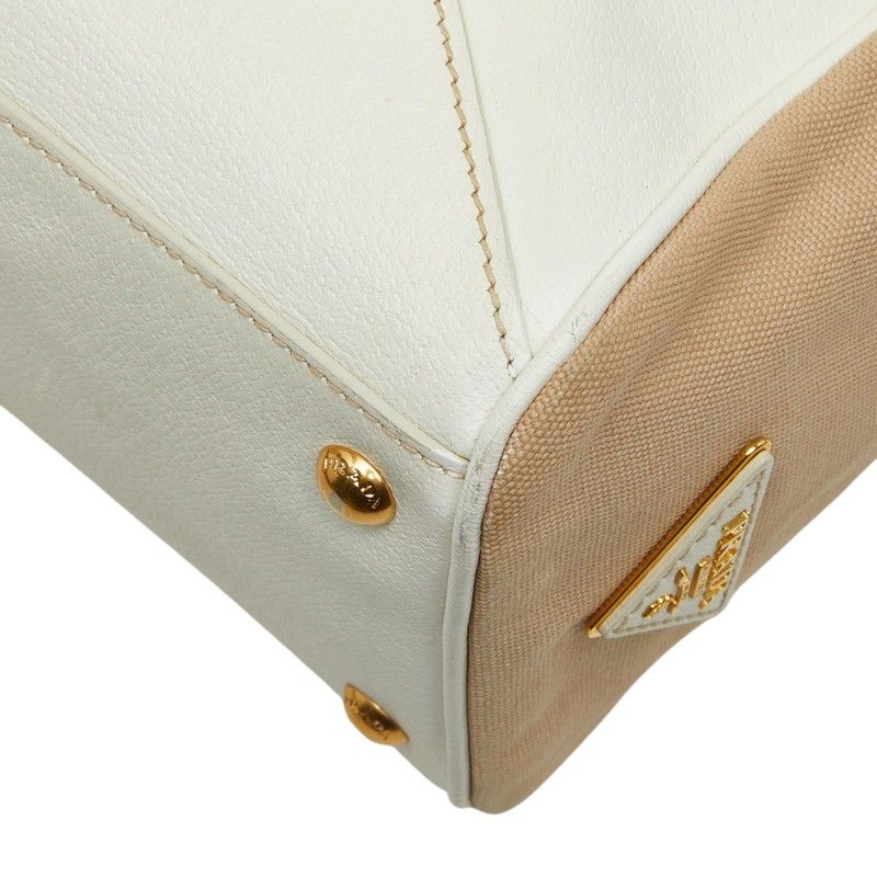 Prada 2-Way Shoulder Bag Beige White Canvas Leather — view 6