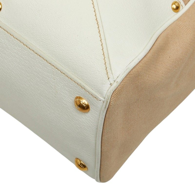 Prada 2-Way Shoulder Bag Beige White Canvas Leather — view 4