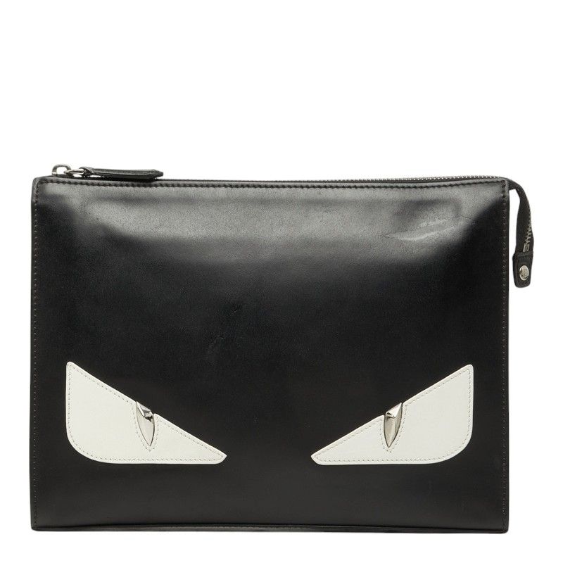 Fendi Bugs Monster Clutch Pouch Black Leather