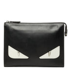 Fendi Bugs Monster Clutch Pouch Black Leather