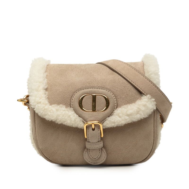 Dior Bobby Crossbody Shoulder Bag Beige Suede Shearling