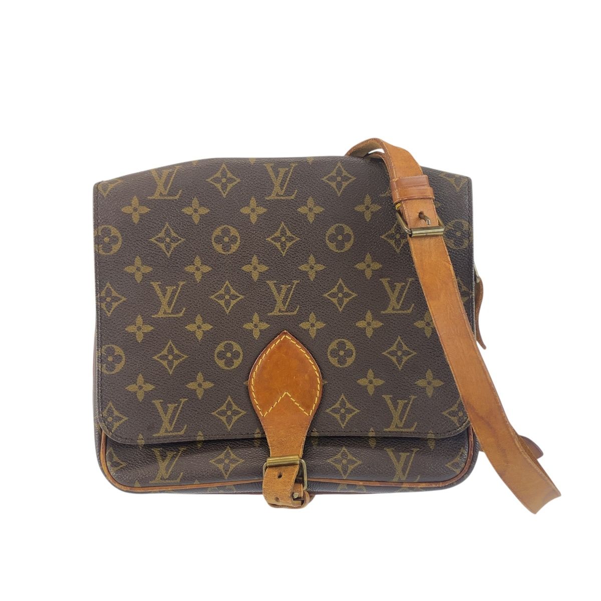 Louis Vuitton Monogram Cartouchiere GM Shoulder Bag Pochette Brown Gold Leather