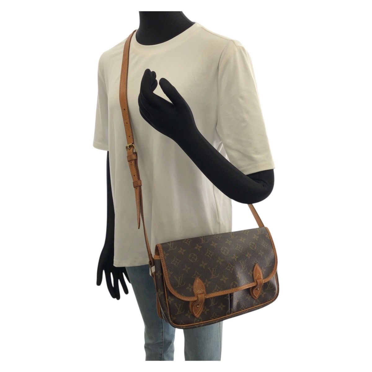 Louis Vuitton Monogram Gibeciere MM Shoulder Bag Brown Gold Leather — view 7