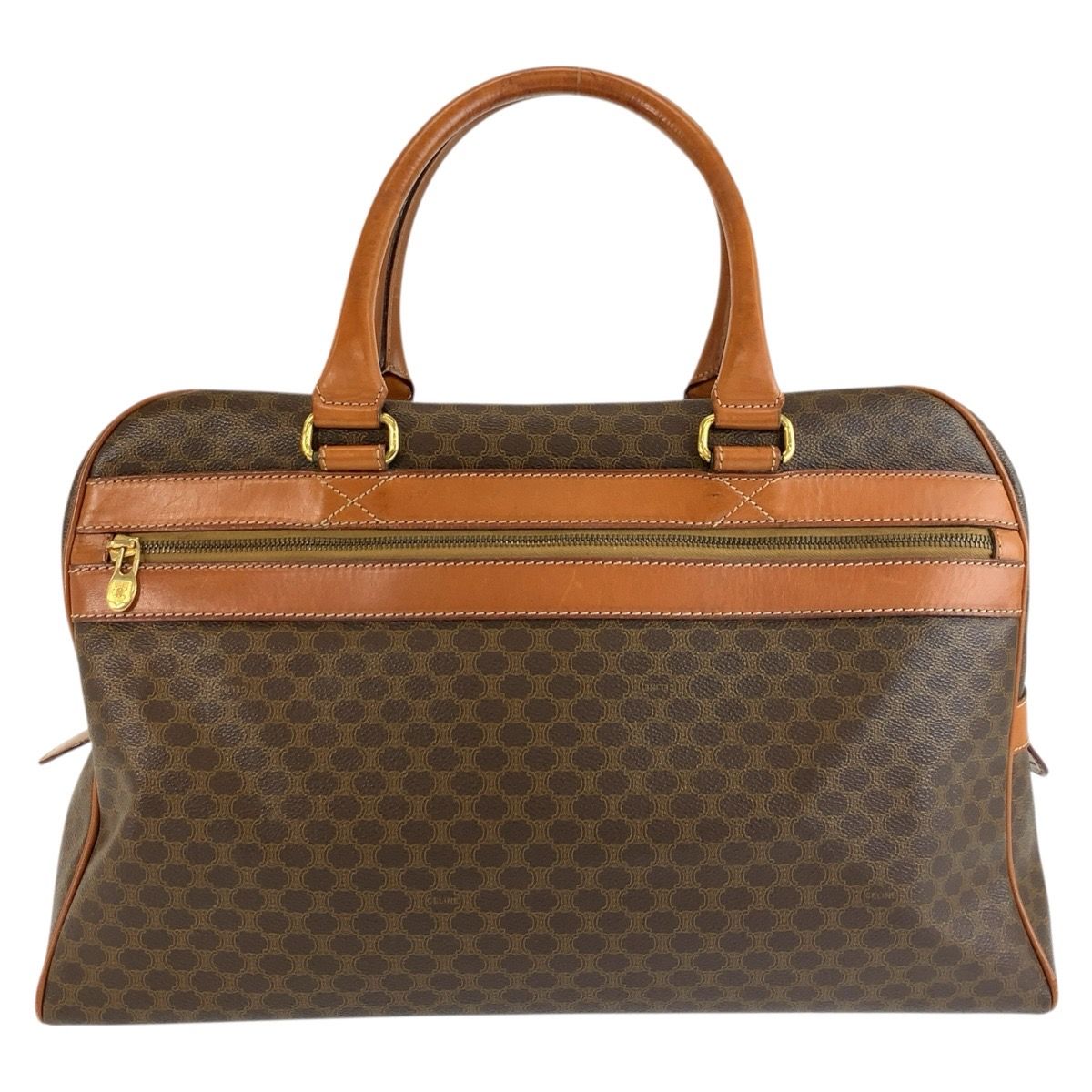 Celine Macadam Boston Bag Brown Gold Leather