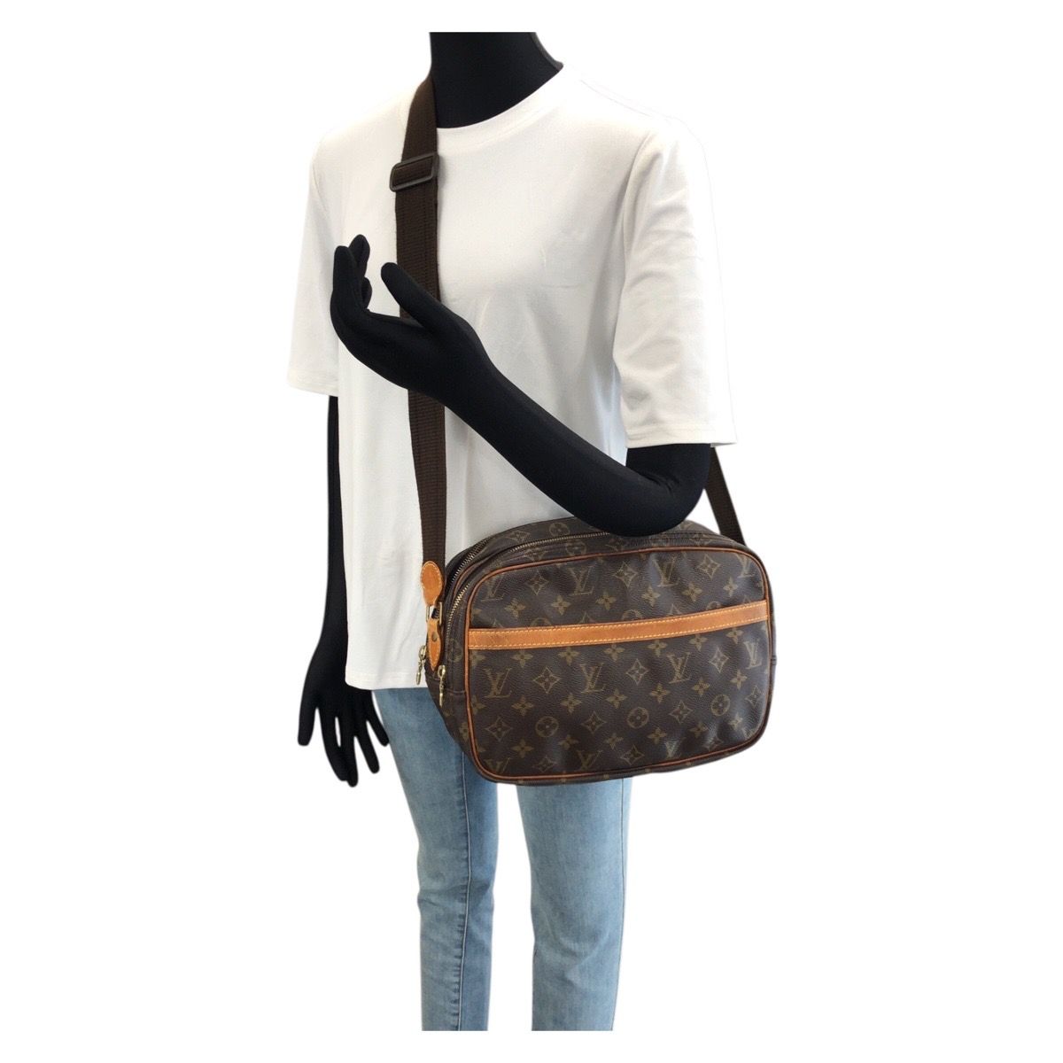Louis Vuitton Monogram Reporter PM Shoulder Bag Brown Gold Leather — view 7
