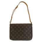 Louis Vuitton Monogram Musette Tango Shoulder Bag Brown Gold Leather