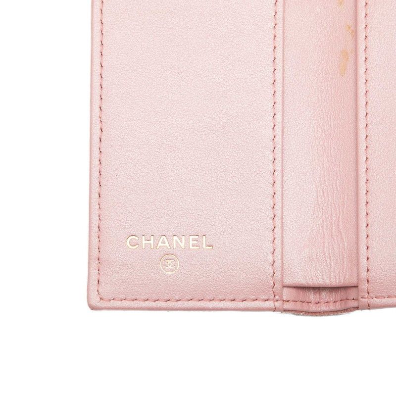 Chanel Quilted CC Logo Trifold Wallet Compact Pink Caviar Leather — view 6