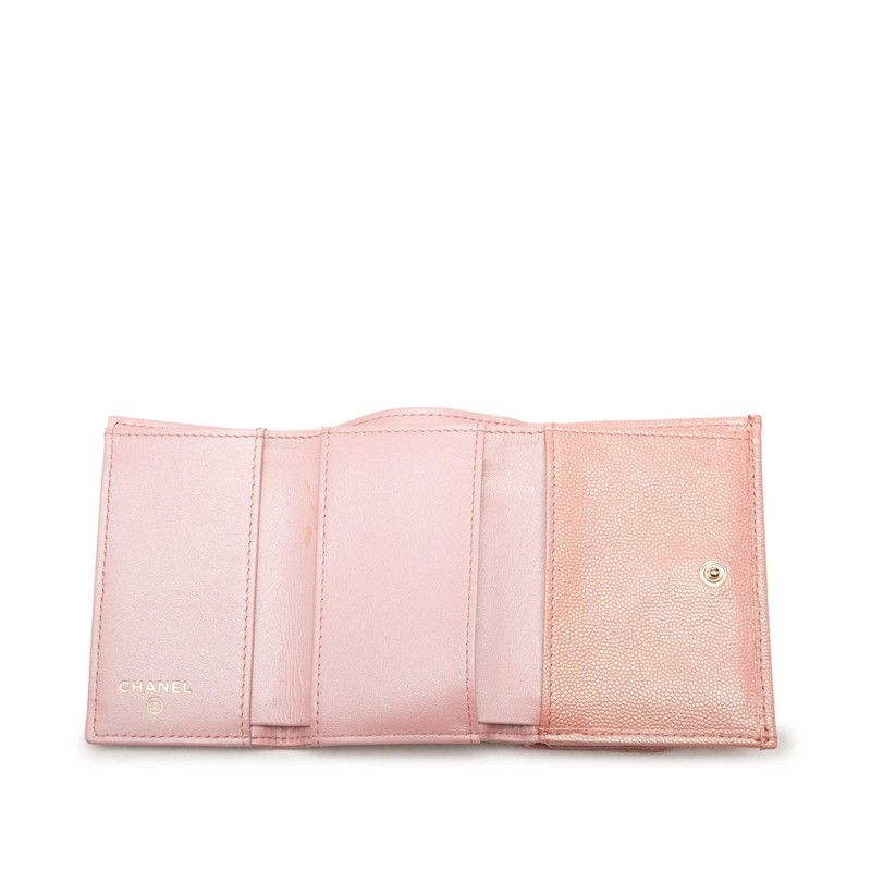 Chanel Quilted CC Logo Trifold Wallet Compact Pink Caviar Leather — view 5