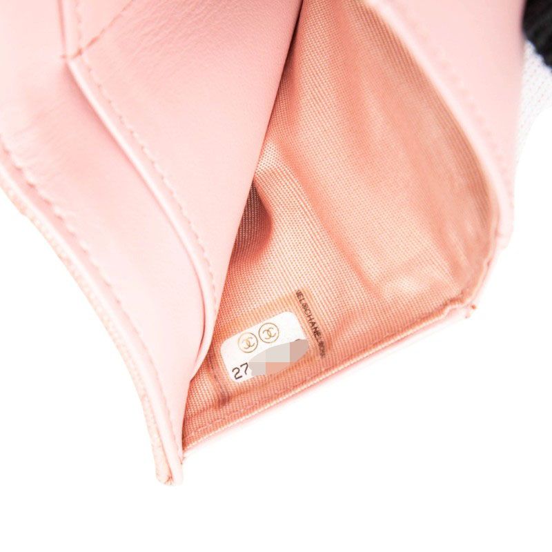 Chanel Quilted CC Logo Trifold Wallet Compact Pink Caviar Leather — view 7