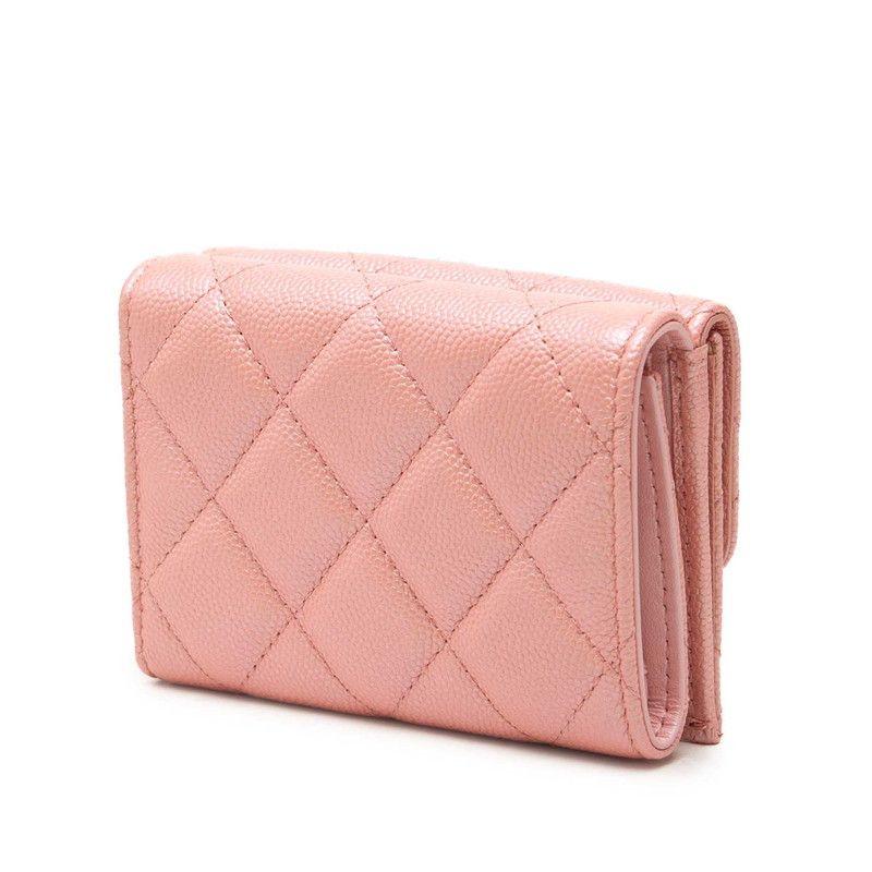 Chanel Quilted CC Logo Trifold Wallet Compact Pink Caviar Leather — view 2