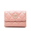 Chanel Quilted CC Logo Trifold Wallet Compact Pink Caviar Leather