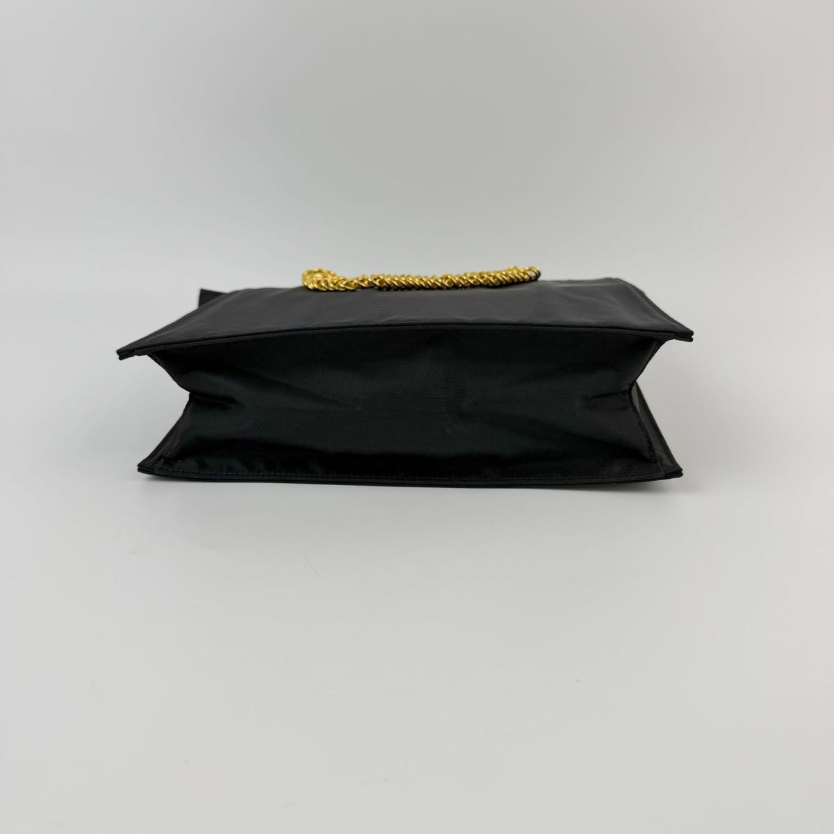 Prada Tessuto Triangle Logo Chain Handle Handbag Nylon Black Gold Vintage — view 6