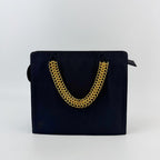 Prada Tessuto Triangle Logo Chain Handle Handbag Nylon Black Gold Vintage — view 3
