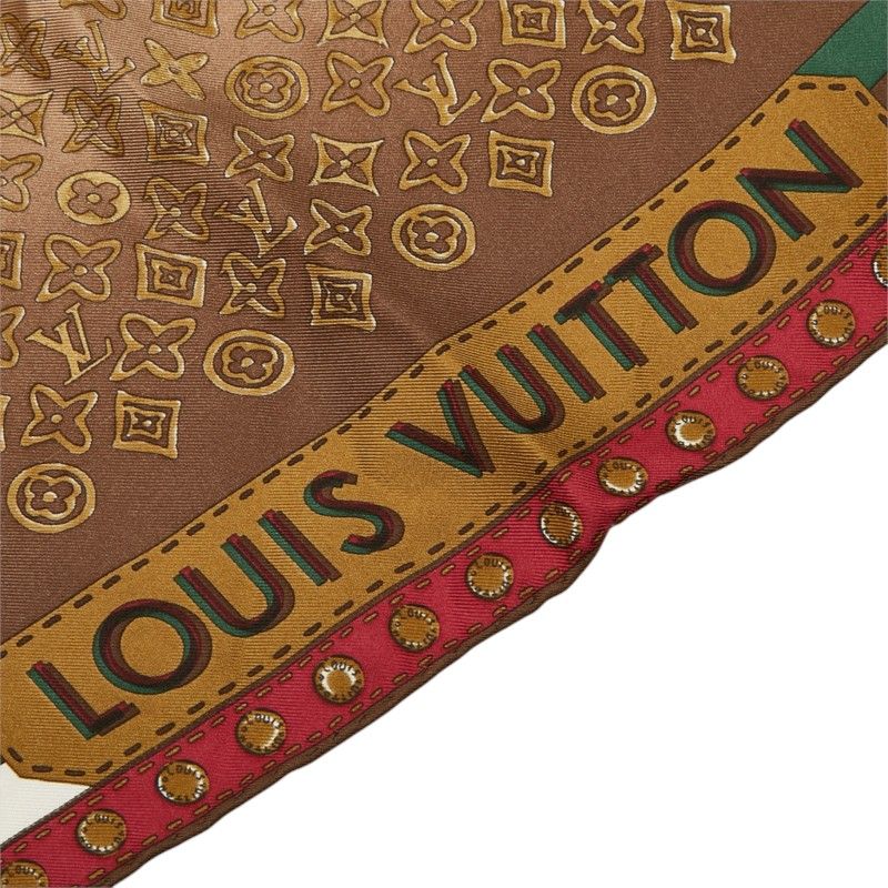 Louis Vuitton Carre Monogram Map Scarf Brown Multicolor Silk — view 2