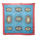 Gucci Eye Motif Shawl Large Blue Multicolor Rayon Silk Scarf