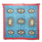 Gucci Eye Motif Shawl Large Blue Multicolor Rayon Silk Scarf