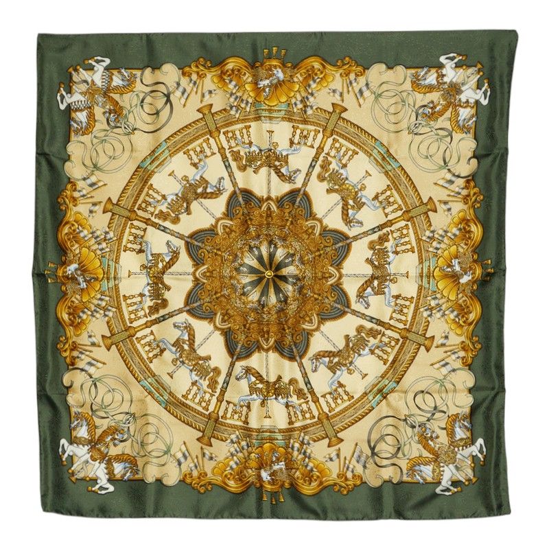 Hermes Carre 90 Luna Park Amusement Scarf Large Green Multicolor Silk