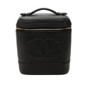 Chanel CC Logo Vanity Bag Handbag Black Gold Caviar Leather