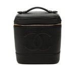 Chanel CC Logo Vanity Bag Handbag Black Gold Caviar Leather