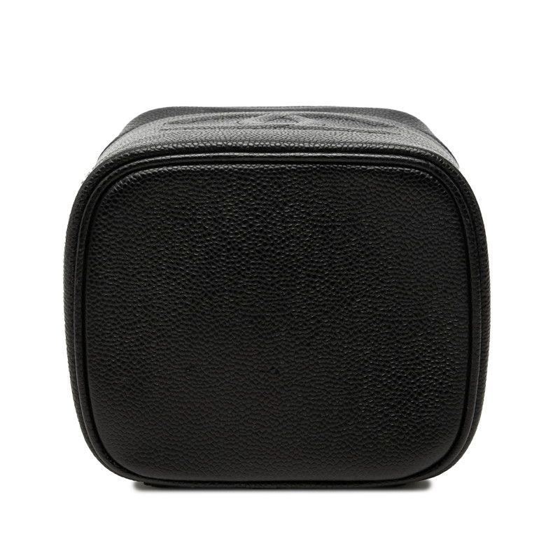 Chanel CC Logo Vanity Bag Handbag Black Gold Caviar Leather — view 3