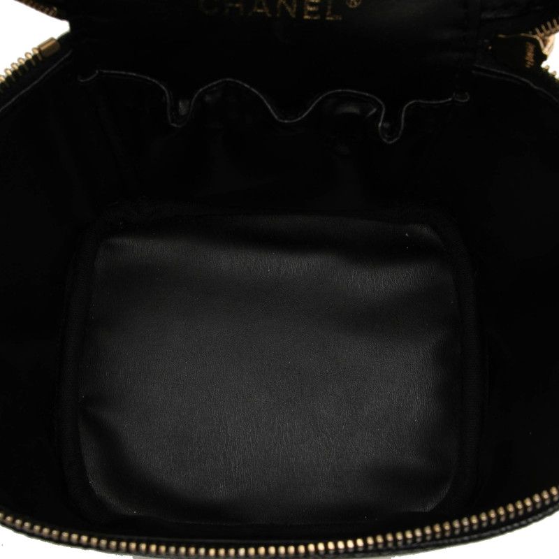 Chanel CC Logo Vanity Bag Handbag Black Gold Caviar Leather — view 4