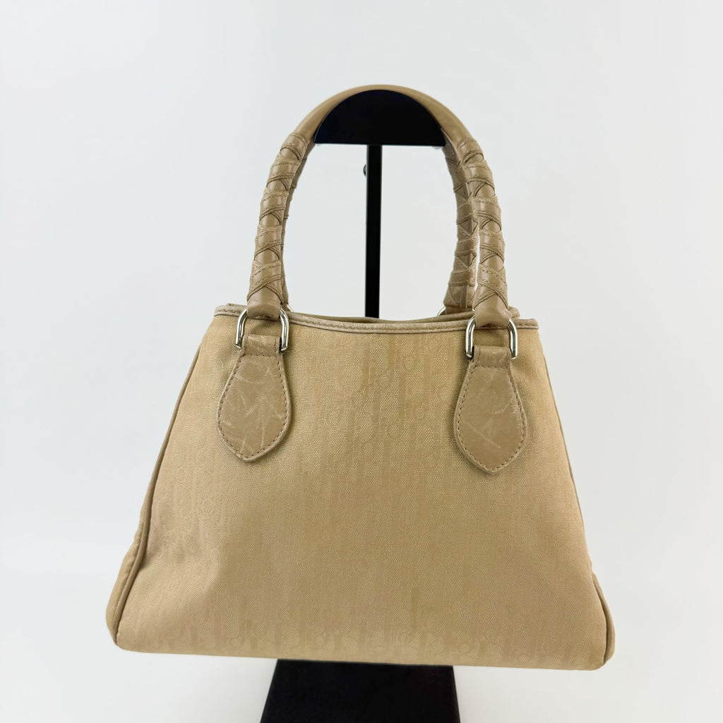 Dior Trotter Braided Handle D Charm Handbag Canvas Beige Vintage — view 2