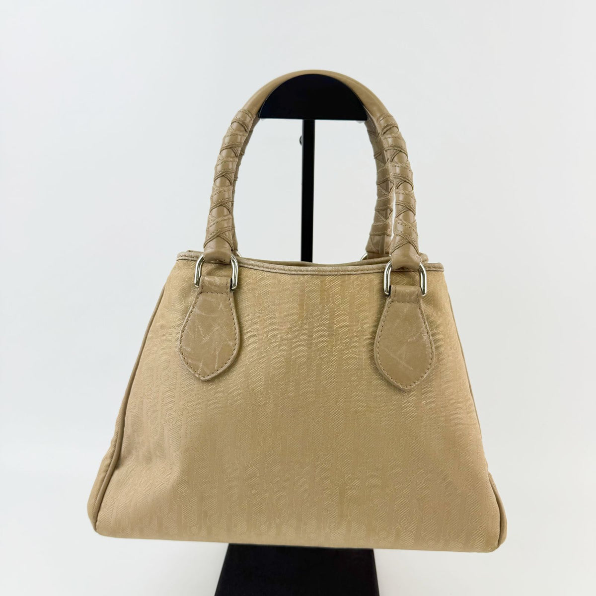 Dior Trotter Braided Handle D Charm Handbag Canvas Beige Vintage — view 2