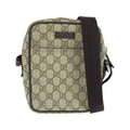 Gucci GG Supreme Shoulder Bag Pochette Beige Brown Silver Canvas Leather