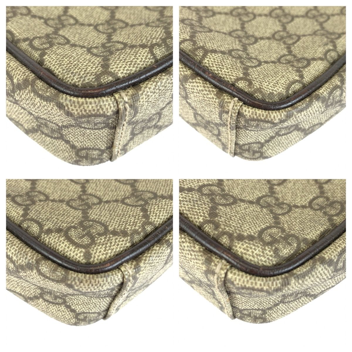 Gucci GG Supreme Shoulder Bag Pochette Beige Brown Silver Canvas Leather — view 3