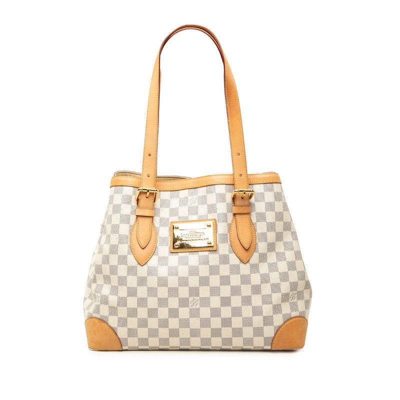 Louis Vuitton Damier Azur Hampstead MM Tote Shoulder Bag White Leather