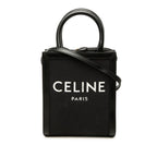 Celine Mini Vertical Cabas 2-Way Shoulder Bag Black Canvas Leather