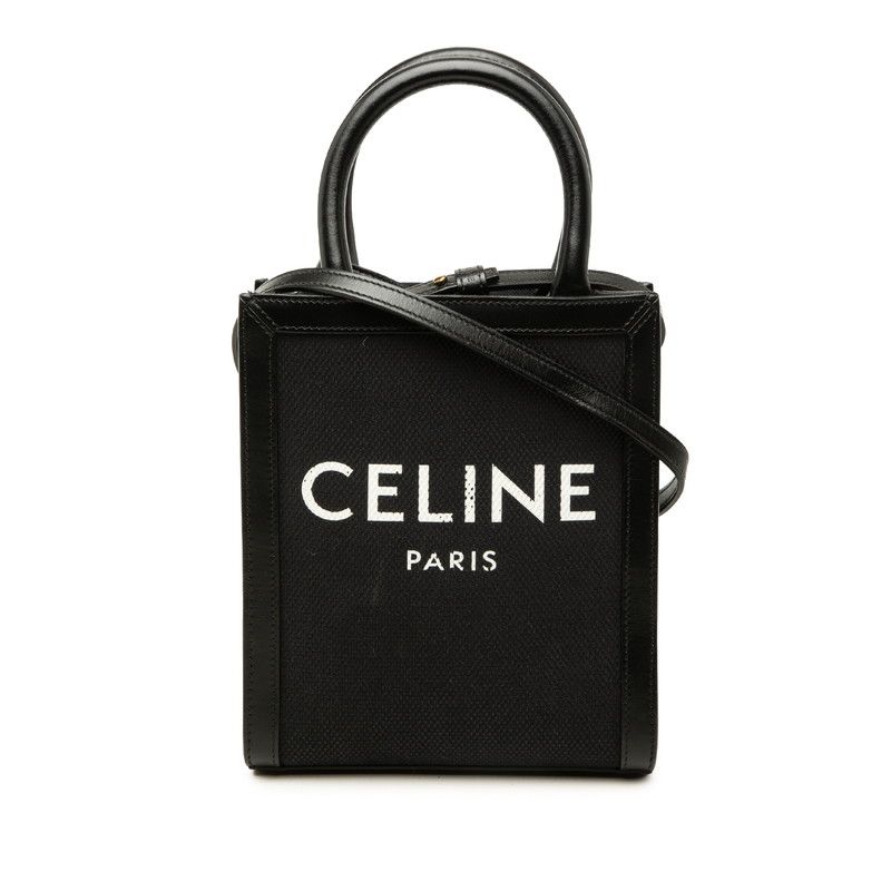 Celine Mini Vertical Cabas 2-Way Shoulder Bag Black Canvas Leather
