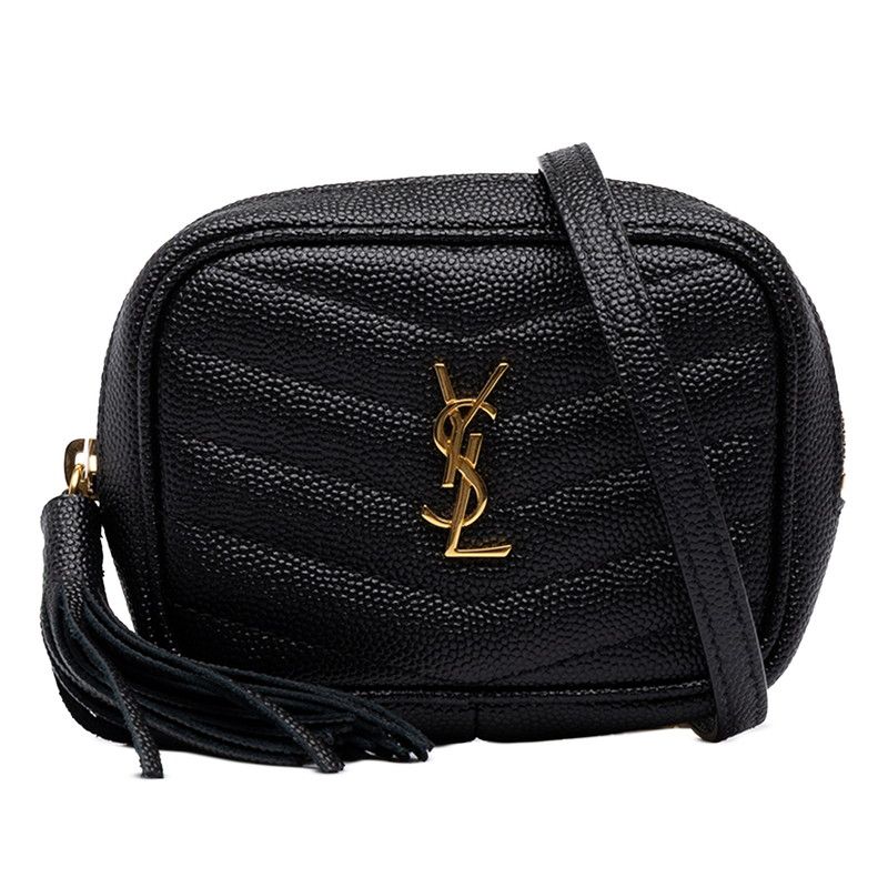 Saint Laurent YSL Logo Baby Lou Crossbody Chain Shoulder Bag Pochette Black