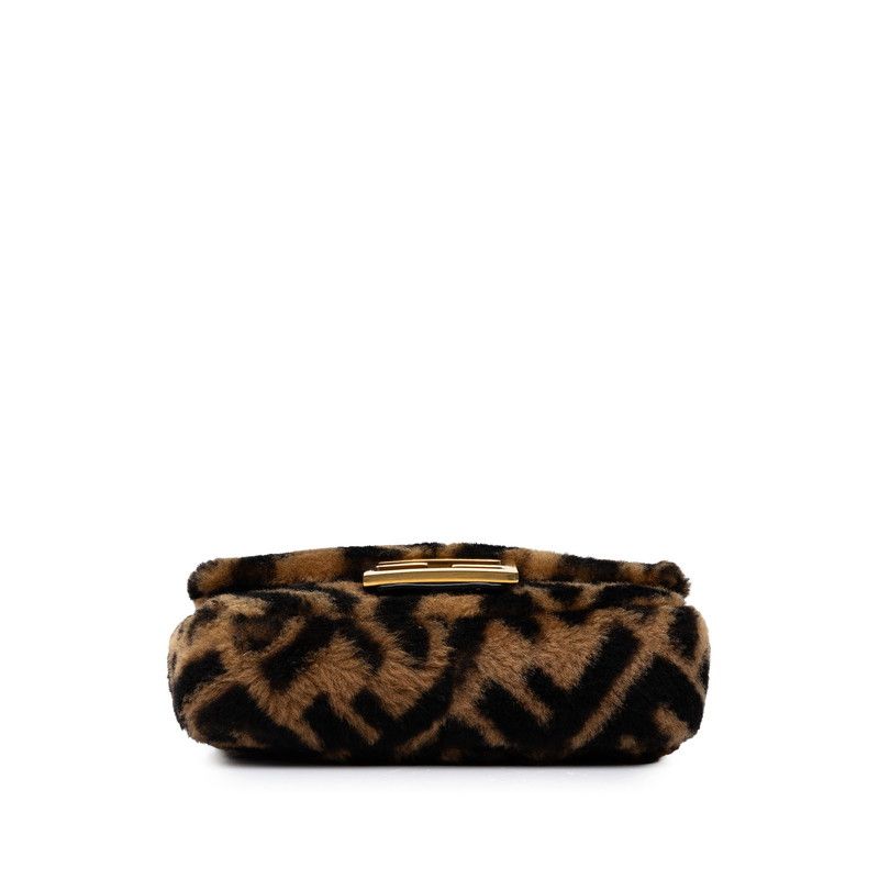 Fendi Zucca Mamma Bucket Chain Shoulder Bag Brown Black Fur Leather — view 3