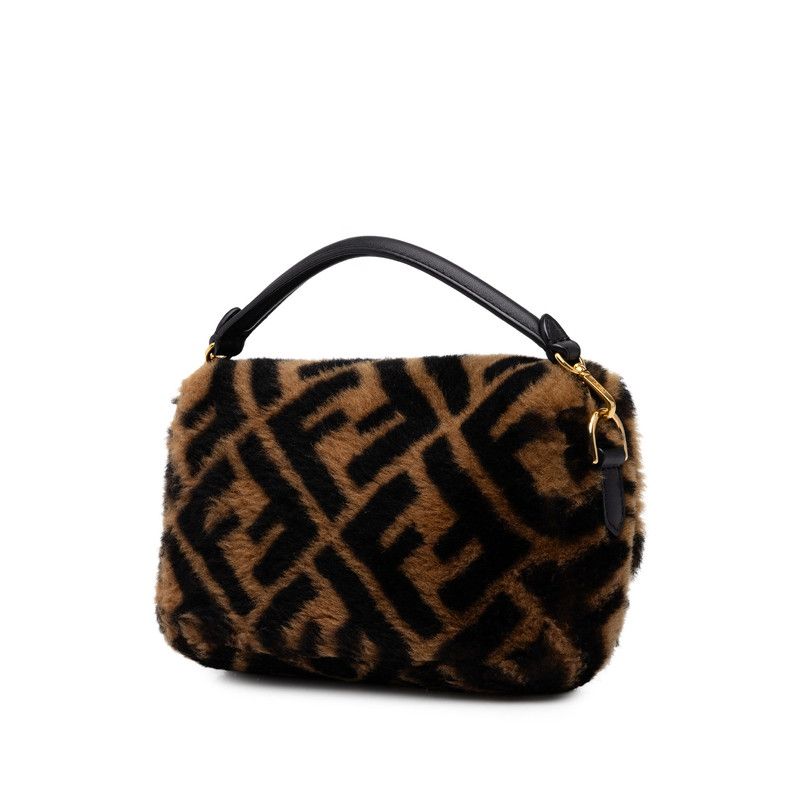 Fendi Zucca Mamma Bucket Chain Shoulder Bag Brown Black Fur Leather — view 2