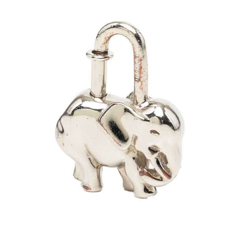 Hermes Elephant Motif Charm Silver Metal Keychain — view 2