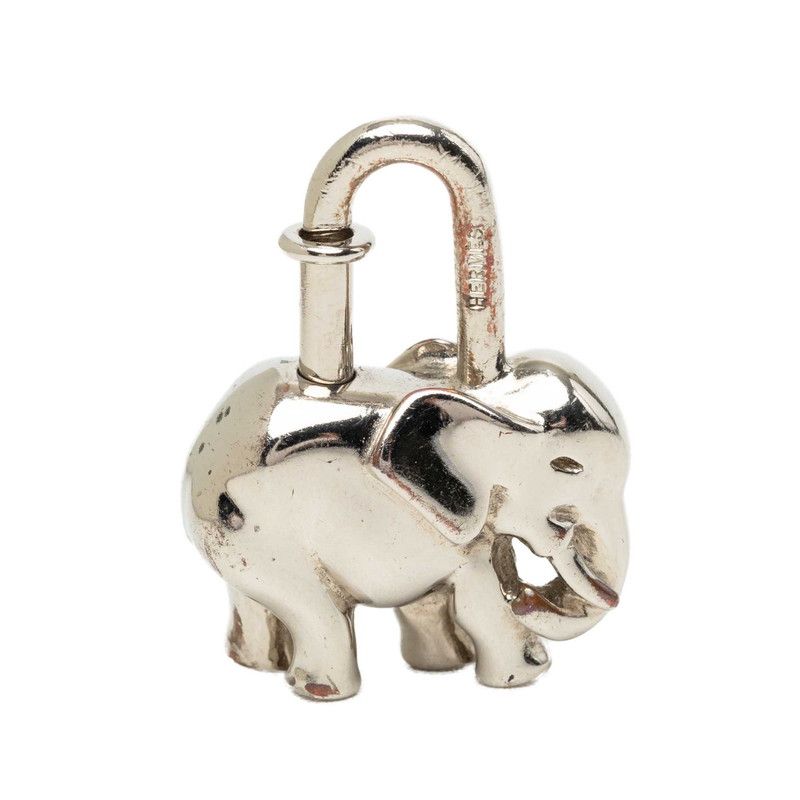 Hermes Elephant Motif Charm Silver Metal Keychain — view 4