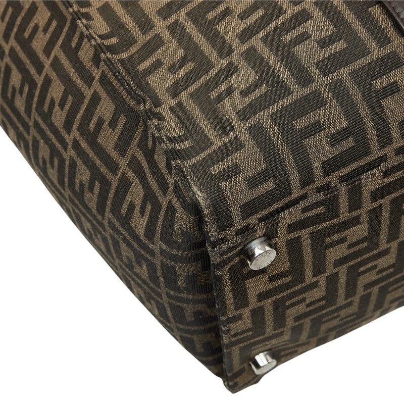 Fendi FF Logo Zucca Pattern Tote Shoulder Bag Brown Leather Jacquard — view 7