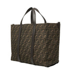 Fendi FF Logo Zucca Pattern Tote Shoulder Bag Brown Leather Jacquard — view 2
