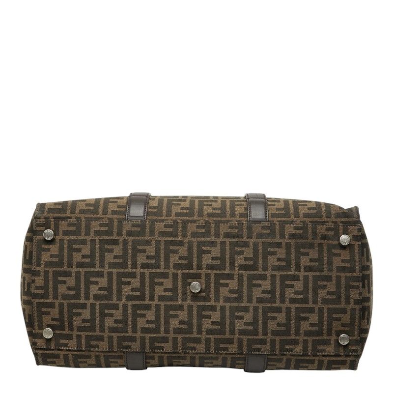 Fendi FF Logo Zucca Pattern Tote Shoulder Bag Brown Leather Jacquard — view 3